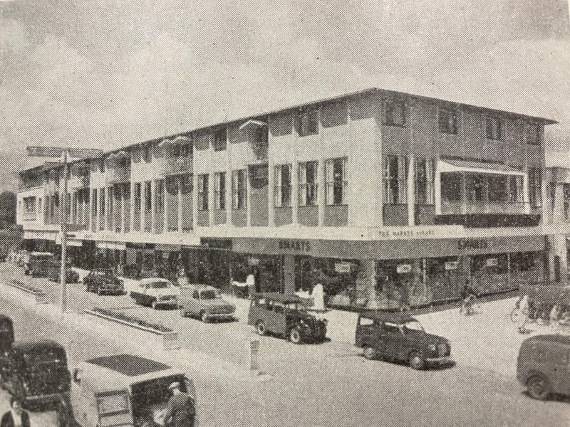 Corporation Street, Corby, pictured from New Post Office Square in the mid-1960s before the far end of the street was built. The clock is not yet in place.
