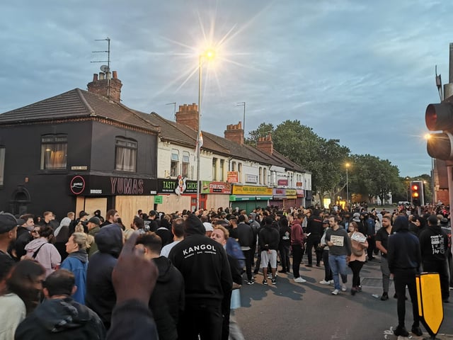 Hundreds have gathered in Kettering Road this evening from 7pm with a peaceful counter-protest