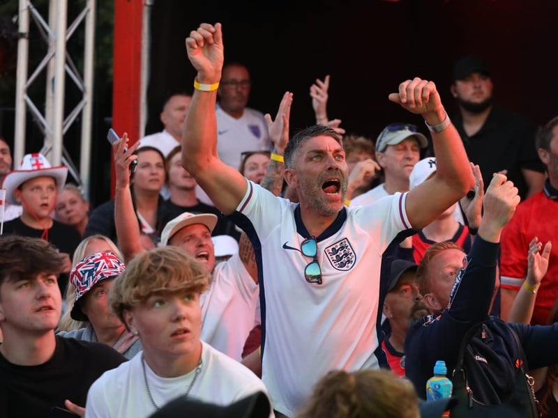 Fans at the Kettering Town FC World Cup Fan Zone watch England vs Argentina in the semi-final