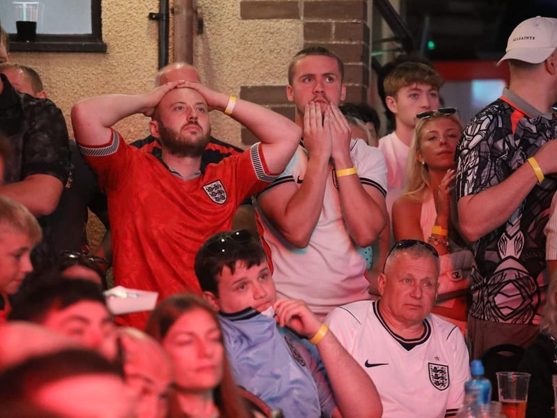 Fans at the Kettering Town FC World Cup Fan Zone watch England vs Argentina in the semi-final