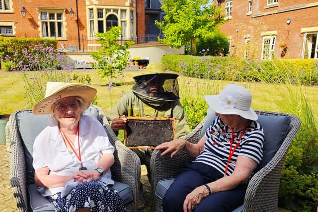 Local beekeeper Mark from Desborough at Elm Bank Care Home in Kettering with is educational talk about bees.