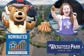 L-r Wicky Bear and Mia Haggar from Wicksteed Park - nominated in the UK Theme Park Awards 2026