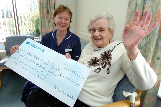 Kettering, Cransley Hospice, £400 from 90th birthday party instead of presents  l-r Jo Craddock and Dot Craddock (90)