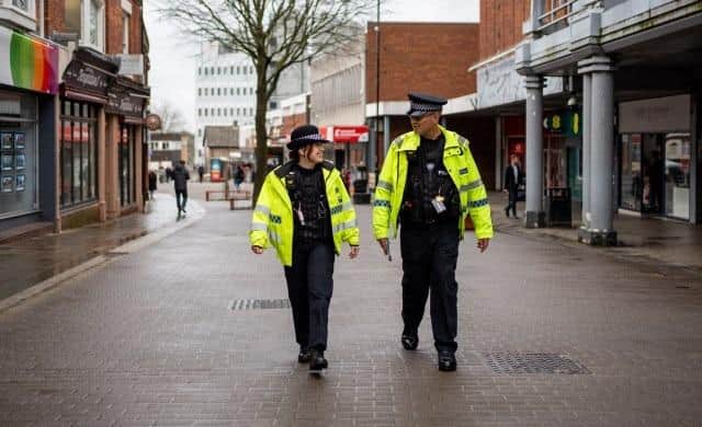 Officers on patrol in Kettering town centre.