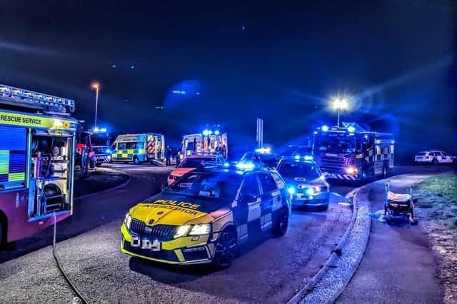 Emergency services rushed to the scene of a serious collsion at a roundabout near Weekley. Photo: @nickg0804