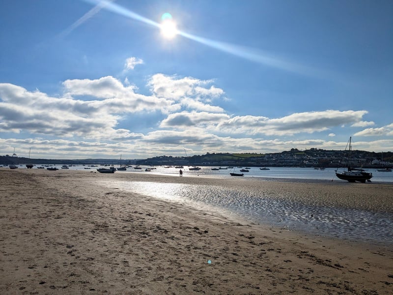 Autumn sun bathes empty Instow beach