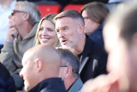 Brad Piercewright sat with supporters at Kettering Town's 1-1 draw with Halesowen last Saturday (Picture: Peter Short)