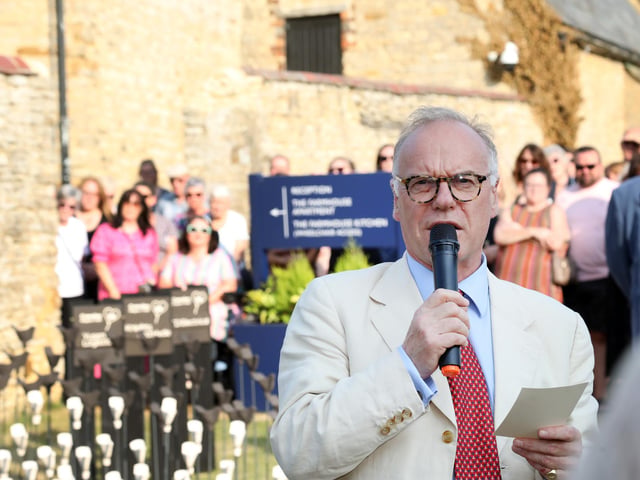 Art installation at Chester House for Cransley Hospice to mark the 25th anniversary of the Kettering hospice.
Artist Louise Crookenden-Johnson creator of the 500 handmade pottery robins, unveiled by Lord Lt James Saunders Watson
Friday, June 16, 2023