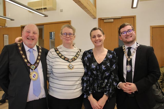 Cllr Paul Byrne (mayor of Raunds), Cllr Tracey Smith (mayor of Rushden), Nadia Norman (heritage co-ordinator at Stanwick Lakes) and Cllr Ethan Hopkinson (mayor of Irthlingborough)