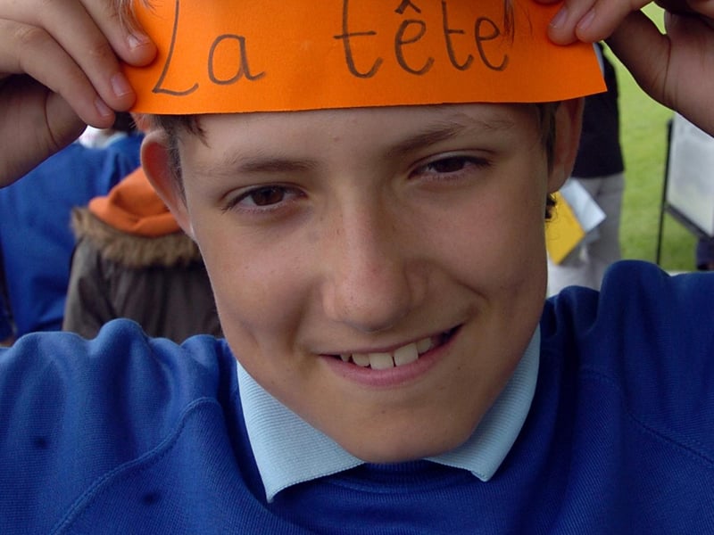 Using his head is Harrison Weston, 11, from King John at Thrapston