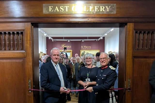 L-r Cllr Martin Griffiths leader of North Northants Council, Billie Stevenson Alfred East Gallery manager, Lord Lieutenant of Northamptonshire James Saunders Watson/NNC