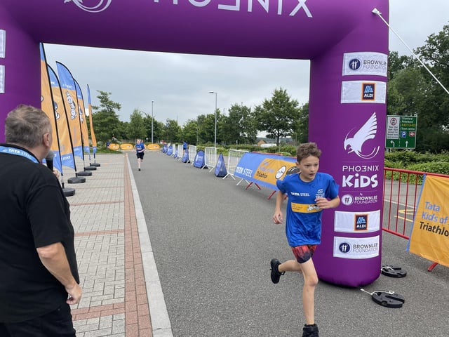 Corby Radio presented Des Barber was on the finish line