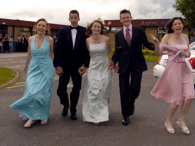 Higham Ferrers Community Arts College prom: l-r Rosina Dilley Luke Ijomanta Rachel Morris Ami Graur and Andrew Constant. June 2007