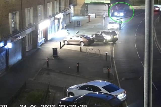 The moment Hugo Fernandes drives along a pavement in Welland Vale Road