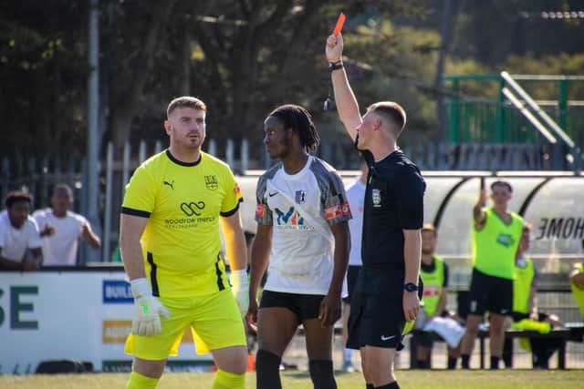 Tsaguim Florian became the second player to be sent off for Corby Town but they still held on to win