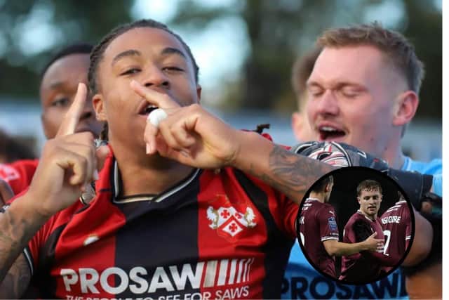 Kettering Town FC /Peter Short with inset Northampton Town FC/Pete Norton