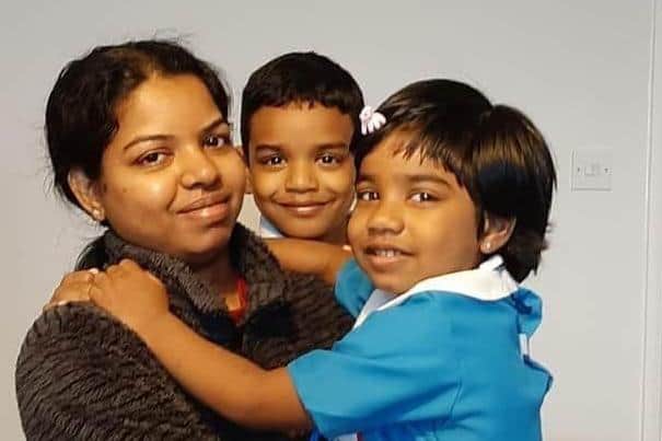 Anju Ashok with her children Jeeva, 6, and Janvi, 4,