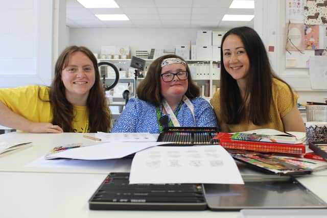 Karen and Millie Broughton with illustrator Johanna Basford
