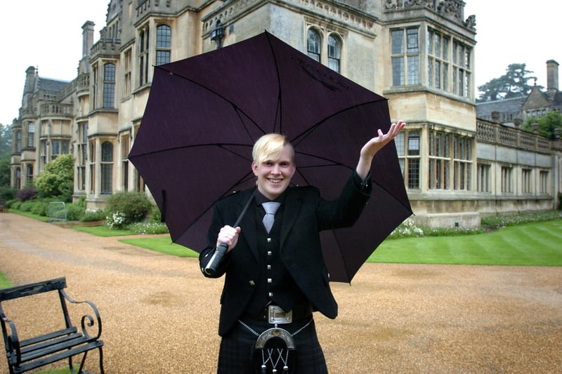 Andrew McFarlane didn't let the rain ruin his night as he arrived at Rushton hall for the Kingswood prom