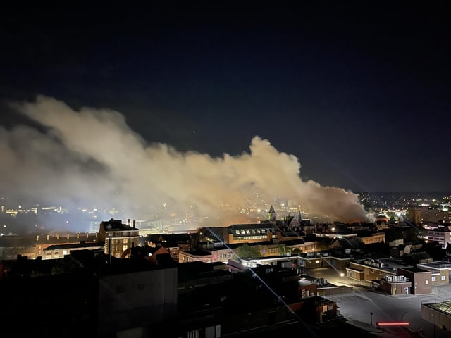 Huge fire breaks out in Bridge Street overnight as NINE fire crews continue to tackle the blaze in busy Northampton street
