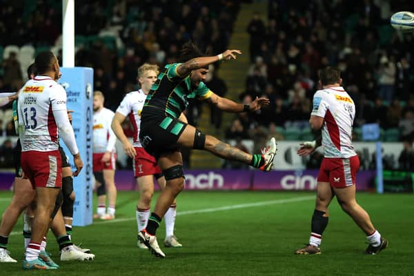 Lewis Ludlam celebrated scoring a try against Harlequins last Friday night (photo by David Rogers/Getty Images)