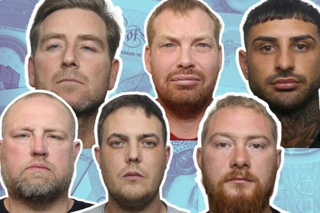 Proceeds of crime act hearings have gone ahead for Corby - Liverpool cocaine plotters (from left) Gilbert Stirling, Paul Campbell, James Connor, David Madden, Darryl Marshall and Arron Vidler.
