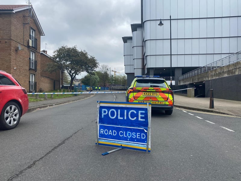 Police have a number of roads around the Spring Boroughs building site cordoned off.