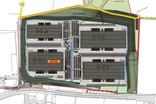 An Indicative Masterplan submitted for the full site. Full planning approval has been granted for plot 1 in the south-western corner of the development, but detailed designs for the remaining units will be subject to future permissions