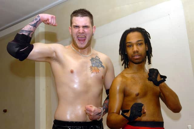 Wrestling EAW Tag team champion Nick Bourne and Black Hart Rudi - Paul Robinson - back in his wrestling days 2009/National World