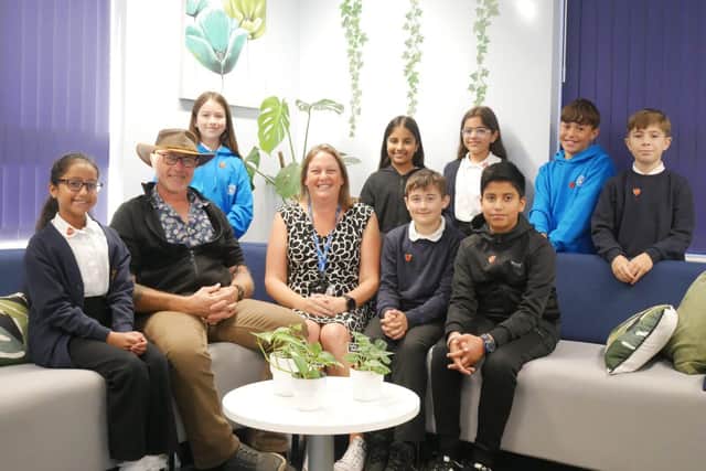 Head Pupils with Ian Colledge (The Plant Man) and Danielle Warren (Head Teacher)
