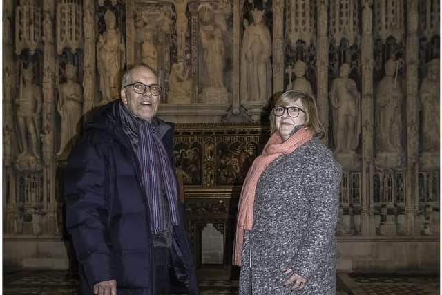 Professor Peregrine Horden, who hosted the Higham Ferrers visitors, with Carol Fitzgerald, chair of the Chichele College Management Committee