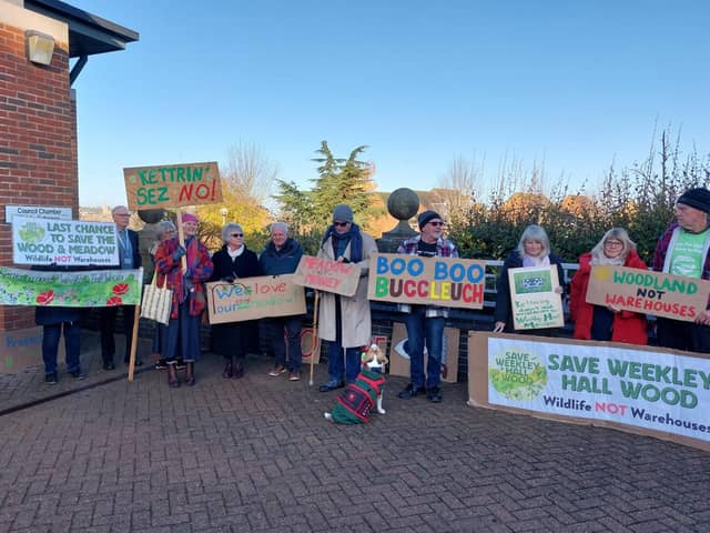 Campaigners outside the council offices this morning