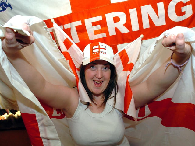Kettering, The Good Companions, pub celebrating St George's Day. Regular Samantha Short. April 2008