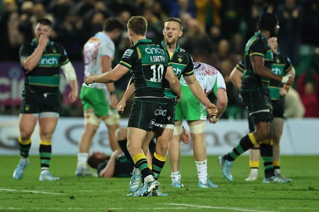 Saints celebrated a hard-fought win against Harlequins (photo by David Rogers/Getty Images)