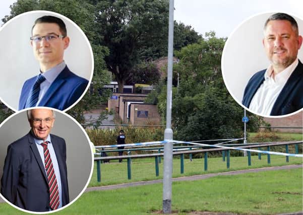 Cllrs Matt Binley and Jason Smithers and MP Peter Bone say more must be done to tackle crime on the Queensway estate in Wellingborough. Image: Alison Bagley photography.