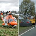 Medics from the Magpas air ambulance were scrambled to the scene of a crash on the A605 near Thrapston on Monday. Photo: @NorthantsSCIU