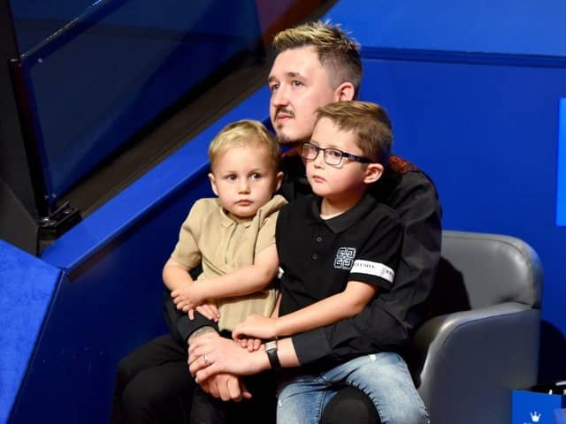 Kyren Wilson pictured with his sons Bailey (left) and Finley in 2020. Picture courtesy of World Snooker Tour