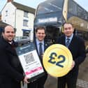 Buses minister Richard Holden MP, Mark Whitelocks (MD Stagecoach Midlands), MP for Kettering Philip Hollobone at the bus fare launch