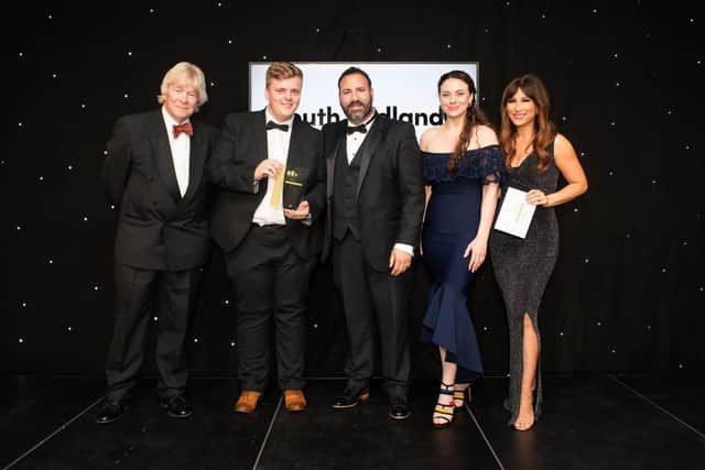 Business Innovation award sponsor, Neil Smith of South Midlands Growth Hub, See Limited’s Jayden Whitworth, Daniel McNerney, Inga Gusauskaite, and award host, Marina Berry