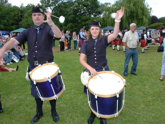 Corby Highland Gathering 2008: The Grampian Association Pipe Band drummers Stuart Barr and Shannon Muir
