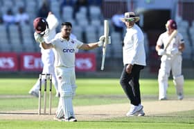 Ricard Vasconcelos celebrates one of his six first-class centuries in 2026