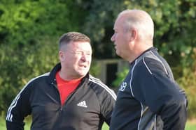 Kettering Town boss Andy Leese pictured with Steve Bateman in pre-season training (Picture: Paul Cooke/Poppies Media)