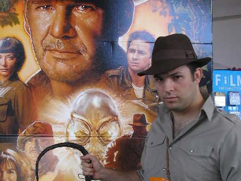 Film fan Jody Williams, as Indiana Jones, purchases the first tickets to the May 21/22’s midnight first show at Odeon Kettering : Retro special from the archive of the Odeon, Kettering