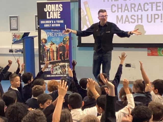 Jonas inspiring the children of Great Ouse Primary School.