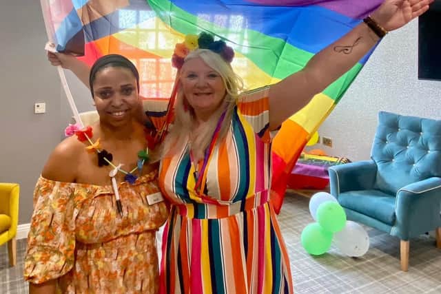 Staff at Brampton View Care Home dress in rainbow colours to celebrate Pride Month