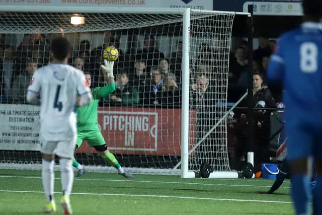 Dan Jezeph can't stop Bruno Andrade's early strike (Picture: Peter Short)
