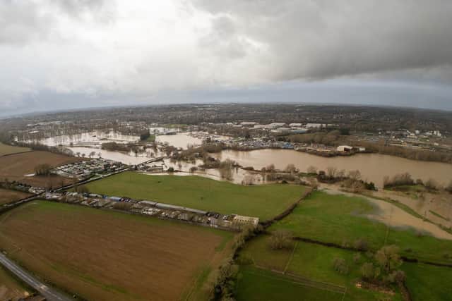 Flooding of the River Nene in Northampton on Wednesday, January 3, 2024. Pictured between Brackmills Industrial Estate and White Mills Marina - including Billing Aquadrome. Photo: David Jackson.