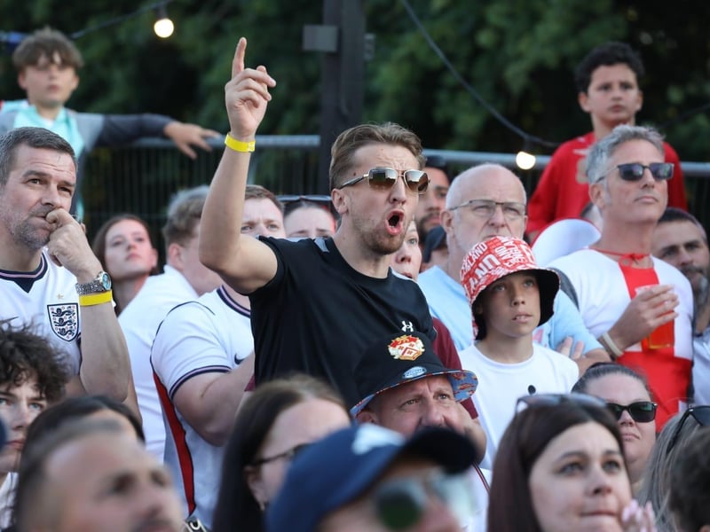 Fans at the Kettering Town FC World Cup Fan Zone watch England vs Argentina in the semi-final