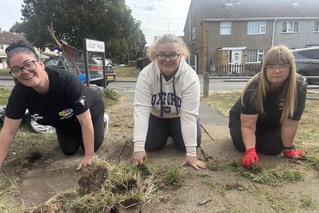 Susanne Cunningham, Sylvia Parkes and Leeanne Tutty are among a group of volunteers from Clean up Corby. Image: NW