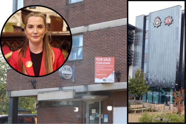 Rosie Wrighting MP for Kettering (inset) with the recently sold Kettering Police Station and the NAB/National World